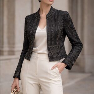 Elie Tahari Black Embroidered Blazer